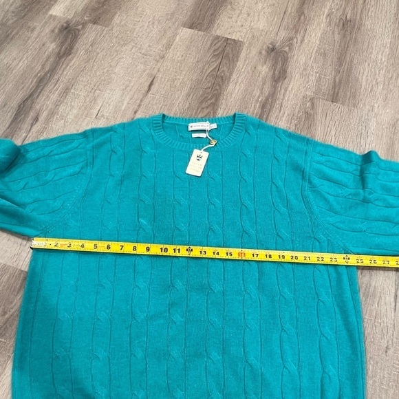 NWT Peter Millar XL 100% Cashmere Cable Knit Teal Super Soft Crewneck Sweater - Picture 9 of 13